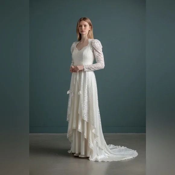 CUSTOM HANDMADE VINTAGE LACE WEDDING DRESS HEIRLOOM ELOPEMENT 1980’s 👰‍♀️🏵️